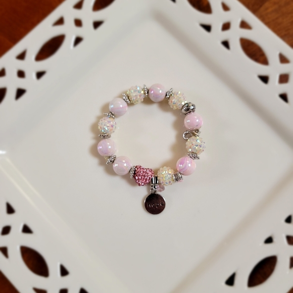 BREAST CANCER STRETCH BRACELET PINK & WHITE CRYSTAL BNIP - Picture 5 of 7